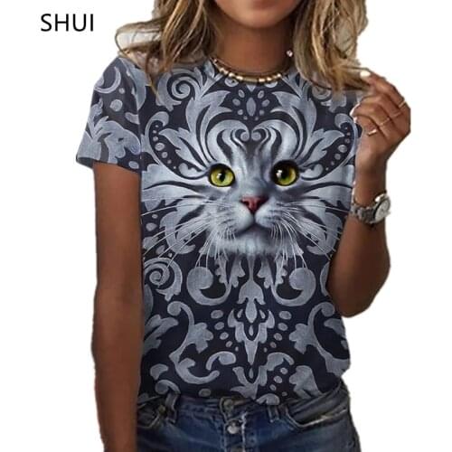 New Printing Cute Cat/Cat Printing Female T-shirt Fashion Fitness Girl Short-sleeved Tops Fashion Casual Niche Design Clothing