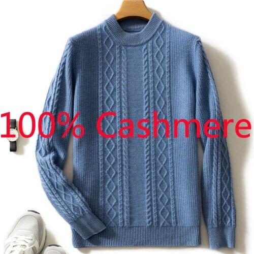 New Arrival High Quality 100% Pure Cashmere Men Thickened Knitted Coat Autumn Winter Casual Half High Neck Pullovers Sweater 3XL