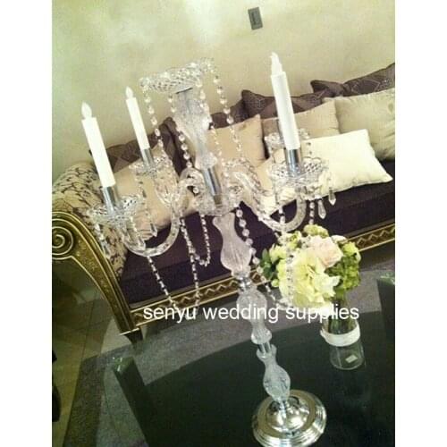 New Candelabra Crystal Candelabra Wedding Centerpieces 5 Arms Acrylic Clear Candle Holder Gold Candlesticks senyu0580