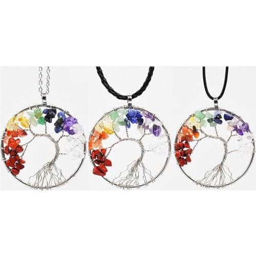 7 Chakra Quartz Natural Stone Tree Of Life Pendulum Pendant Necklace For Women Healing Crystal Necklaces Pendants Reiki Jewelry