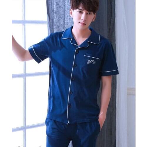 Mens Pajamas Students Leisure Sleepwear Nightwear Cotton Short Sleeve Suit Homewear 2 Pcs Suit Youth Home Clothes J125