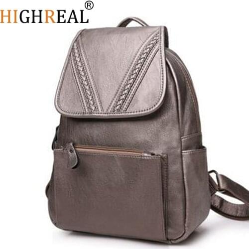 HIGHREAL Fashion Korean Waterproof Genuine Leather Backpack Women Backpacks For Girls Daypack Female Large Red Rucksacks