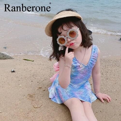 Ranberone Girls Swimsuit One-Piece Tankini Bathing Suit Backless Bowknot Swimwear Summer Beach Kids Bikini 2021