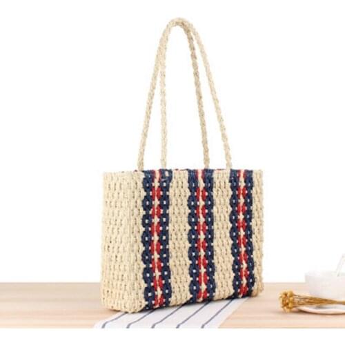 British style new vertical stripes one shoulder straw bag fashion handbag summer fashion holiday beach woven bag