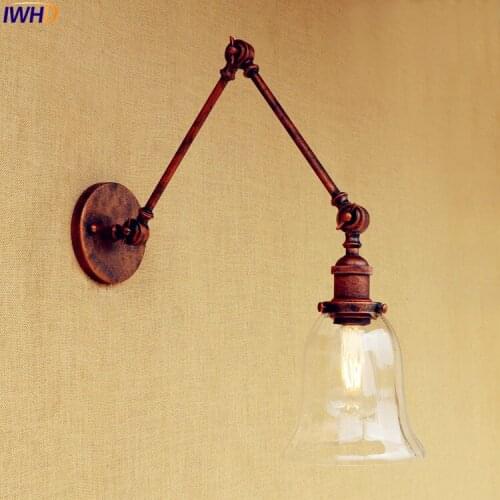 IWHD Loft Style Rustic Wall Light Fixtures Bedroom Industrial Adjustable Long Arm Wall Lamp Vintage Wandlamp Apliques Pared