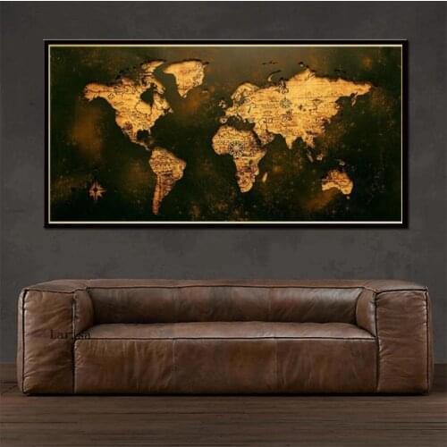 Vintage World Map Poster Modern Canvas Painting Hd Print Office Mural Living Room Bedroom Decoration Picture Frameless Wall Art