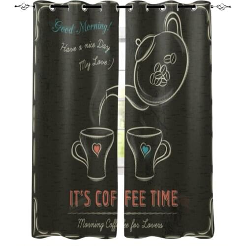 Two Cup of Coffee and Kettle Window Curtains for Living Room Luxury Kitchen Bedroom Drapes Home Decor Backdrop Curtain