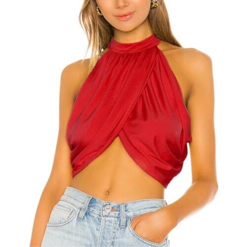One Size Red Sexy Halter Cross Over Front Women Backless Crop Tops Bandage Vest Summer Casual Streetwear Camis Women Clothes Y2k