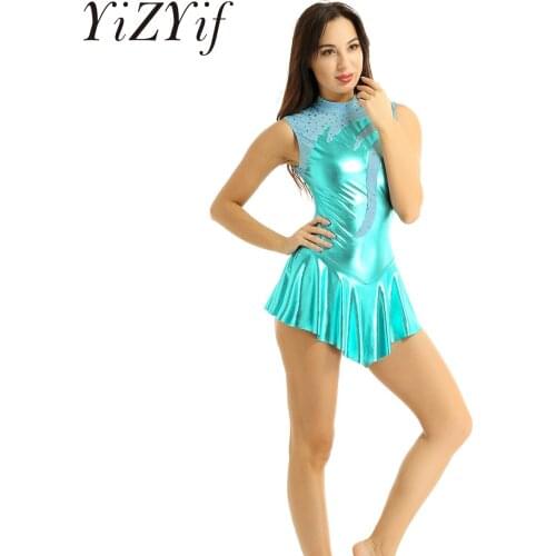 Women Ballet Dress Adult Shiny Metallic Sleeveless Profession Ballerina Ballet Dance Leotard Dress Gymnastics Leotard Bodysuit