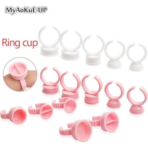 100pcs Disposable Glue Holder Ring Cups Eyelashes Extension Supplies Tattoo Pigment Holder Pallet Adhesive Glue Holder Ring Cup