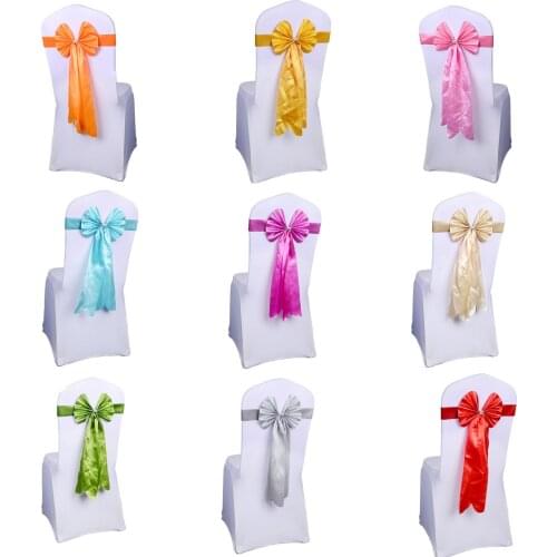 15 Colours Lycra Chair Sash Wedding Decoration Long Tail Butterfly Bow Tie Ready Made Sashes Spandex Chair Bow Knot Wholesale
