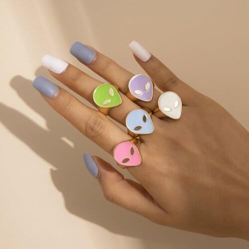2021 New Trendy Ins Retro Color Dripping Oil Love Smiley Ring Woman Fashion Girl Macaron Birthday Jewelry Gift