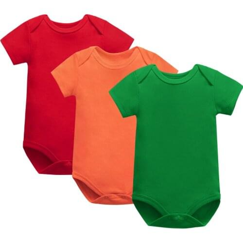3 PCS Baby Boys Girls Clothes Solid Short Sleeve Cotton Baby Bodysuits 0-24 Months Newborn Jumpsuit