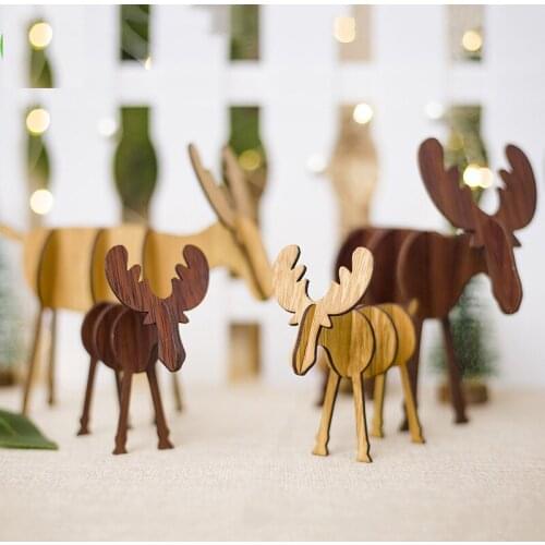 4pcs Christmas Elk Decoration Creative Splicing Christmas Ornaments Wooden Crafts Christmas Gifts