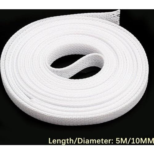 5/10M White Insulated Braid Sleeving 2/4/6/8/10/12/15/20/25mm Tight PET Wire Cable Gland Protection Cable Sleeve
