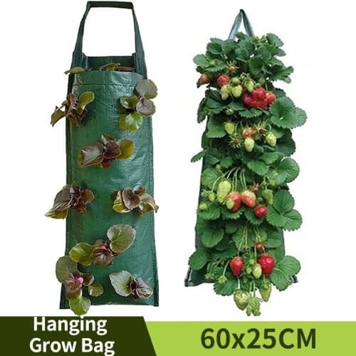 60x25CM Garden Planter Planting Pouch PE Strawberry Vegetable Flower Hanging Growbag Outdoor Vertical Upside Down Seedling Bag