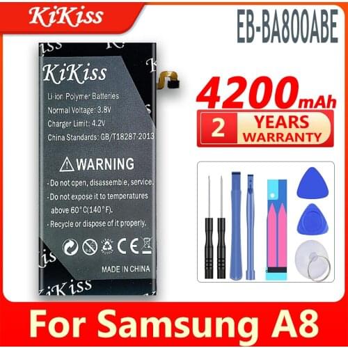 KIKISS 4200mAh EB-BA800ABE Replacement Battery for Samsung GALAXY A8 A8000 Battery A800F A800S A800YZ Gift tools Battery