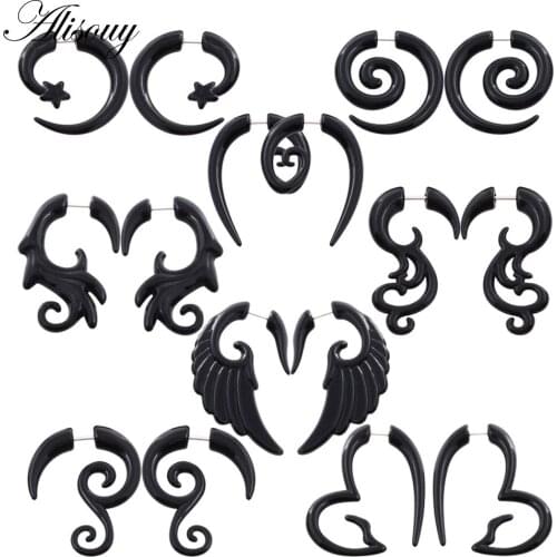 Alisouy 2 pieces Black Acrylic Fake Cheater Twist Spiral Ear Taper Gauges Expanders Earring Tunnel Plugs Piercing Body Jewelry