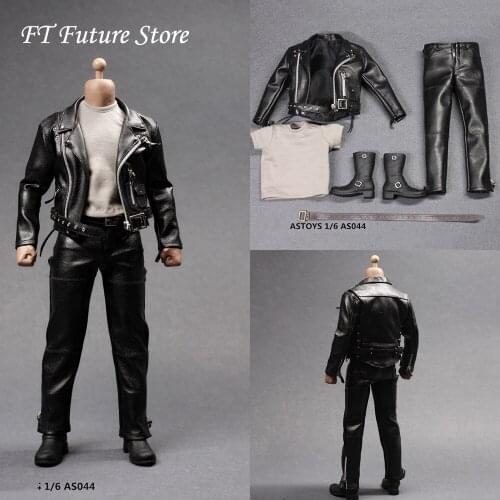 AS044 1/6 Scale Male Black Leather Coat Suit Clothes Shoes Accessories Model For 12'' Action Figure Body Accessory
