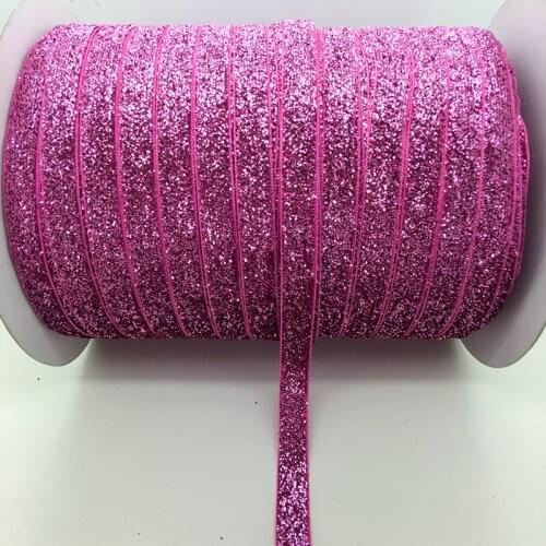 Free shipping 5 yards 3/8 "10mm Pink Glitter Velvet Ribbon Headband Clips Bow Decoration