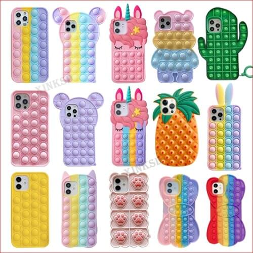 For iPhone X 6 7 8 Plus XS XR Bubble Case For iPhone 12 11 Pro Max SE 2 Cover Reliver Stress Fidget Toys Push Bubble Antistress