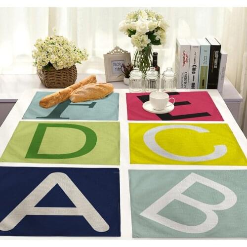 Color English 26 Letter Printed Decorative Placemat Modern Simple Cotton and Linen Bar Mat Coffeepad Yellow Decorative Tableware