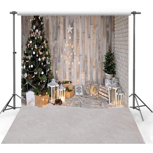 Photography Background Winter Snow Christmas Tree Wreath Wooden Wall Grey Blanket Warm Lamp Christmas Background Photo Studio