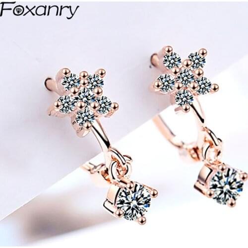 Foxanry Prevent Allergy 925 Sterling Silver Zircon Earrings Terndy Simple Geometric Pendant Earring Handmade Jewelry Party Gifts