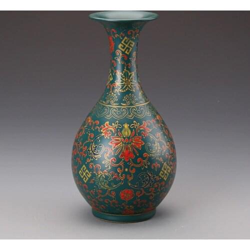 Classic Antique Chinese Porcelain Green Glaze Enamel Jingdezhen Flower Vase For Collections