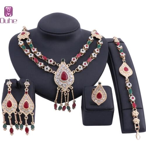 Austrian Crystals Zircon Bridal Jewelry Sets Gold Color Dubai Jewellry Sets for Women Necklace Bracelet Earrings Ring Set