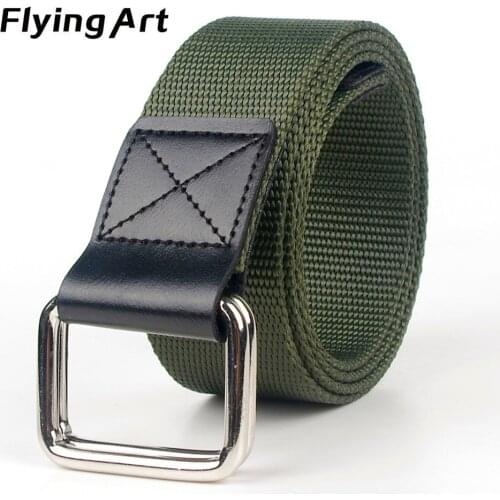 Flying Art Double Ring Buckle Zinc Alloy PU fashion Belt Outdoor Casual Jeans men and women Canvas Belt all-match Leather Belt