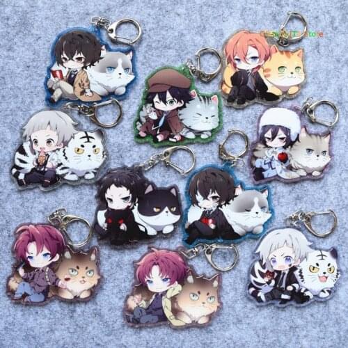 Anime Bungo Stray Dogs Edogawa Ranpo Acrylic Cat series Cute Keychain Itabag School Bag Decor Pendant Keyrings Birthday Gifts