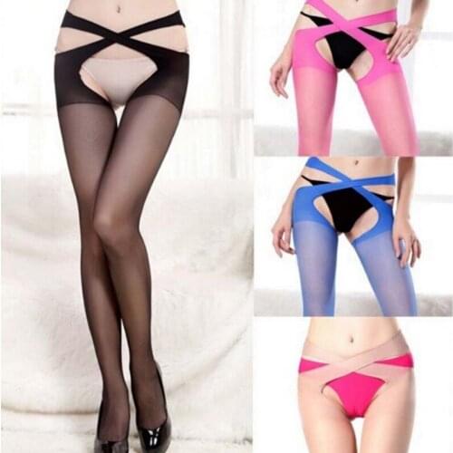 Fashion women sexy Cross Belt Waist Crotchless Pantyhose Stocking Tights Lingerie Nightwear stockings S06
