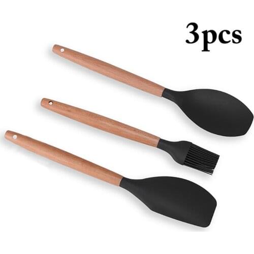 3PCS Baking Utensil Set Assorted Wood Handle Silicone Spatula Set Baking Tool Baking Cookware Gadgets Spatula Spoon Set