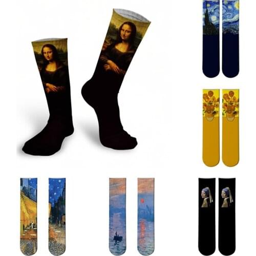 New happy Summer Fashion Unisex socks Men Art socks Famous painting Printed Socks Mona Lisa Retro Van Gogh women Socks 6S-ZWL01