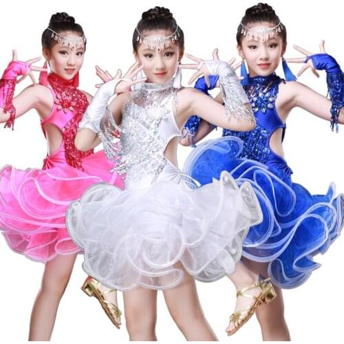 New Design Girls Latin Dance Dresses Professional Sequin Tassel Latin Dress Ballroom Clothes Salsa Dancewear Dancing Costumes