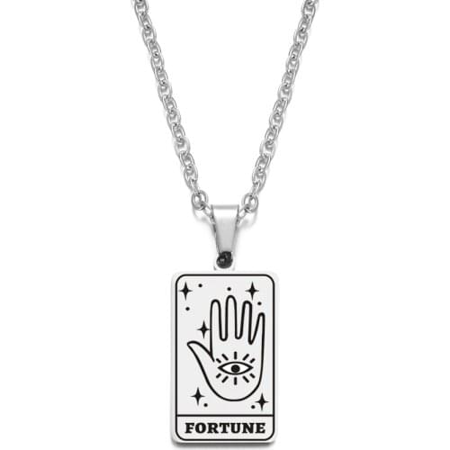 Stainless Steel Tarot Cards Pendant Necklace Fortune Tarot Divination Necklace Jewelry LGS1842
