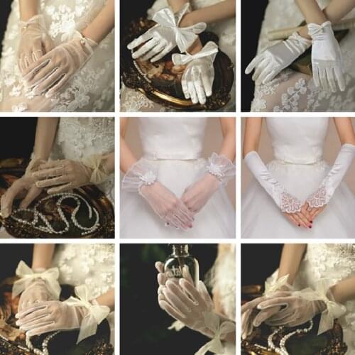 Women Lace Mesh Gloves Ladies White wrist gloves Large Bow Knot Marriage Glove Party Cosplay Accessories