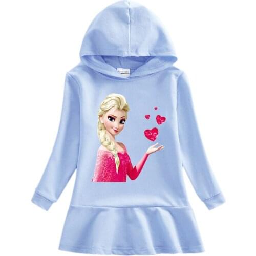 Disney Frozen Autumn Foreign Trade Girls Hooded Hoodie Dress Cartoon Baby Winter Cotton Frozen Dress
