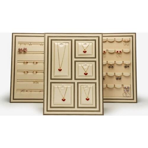 Wood PU Jewelry Display Props Leather Luxury Earring Necklace Holder Ring Storage Box Shop Show Tray For Jewelrys