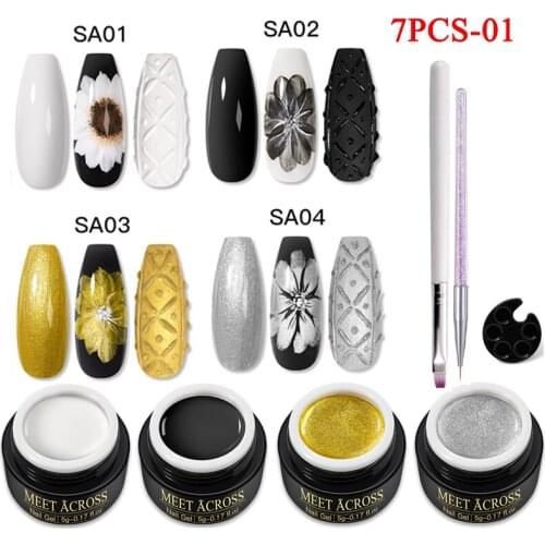 MEET ACROSS 7pcs Nail Art Spider Gel Set Painting Uv Nail Polish Super Strong Stretch Drawing Glue Graffiti Easy Drawing Painte