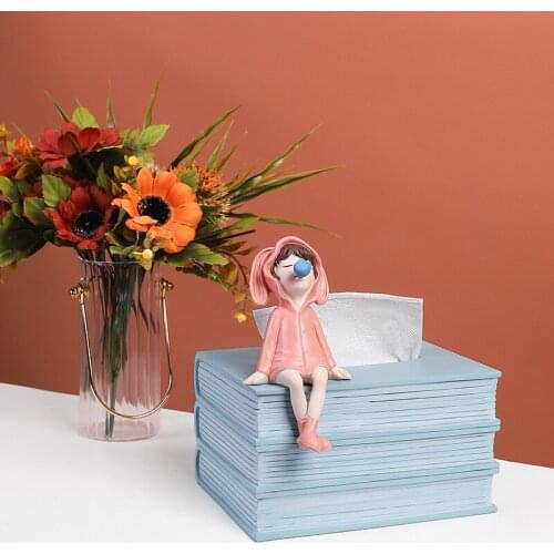 Simple Cute Girl Tissue Box Home Resin Decor Napkin Holder Kawaii Paper Storage Box Room Decoration Crafts Napkins on the Table