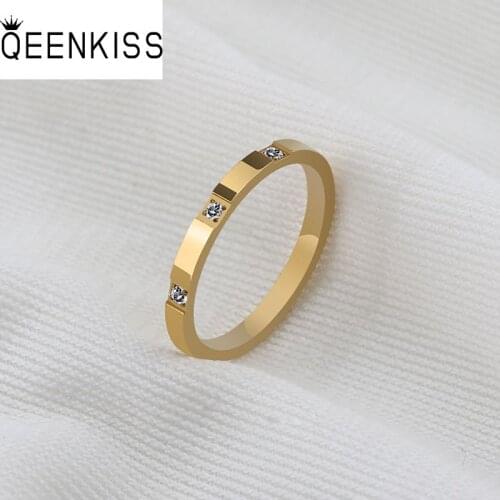 QEENKISS RG854 2021 Fine Jewelry Wholesale Fashion Lovers Couple Birthday Wedding Gift Zircon Titanium Stainless Steel Ring 1PC