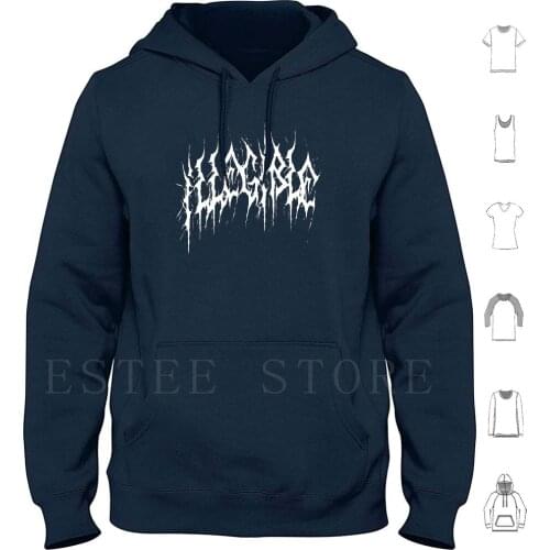 " Illegible " Funny Death Metal Logo Hoodie Long Sleeve Metal Death Metal Deathcore Alternative Metalhead Meme Funny