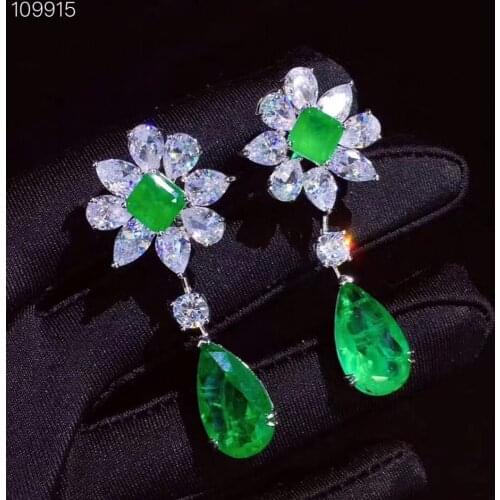 Natural And Real 925 Sterling Silver Emerald Earring For the Party Female Engagement Jewelry