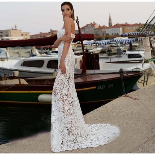 2020 Beach Wedding Dress Strapless Lace Flowers Informal Bride Dresses Vestido De Novia Lace Boho Wedding Gowns Zipper Back