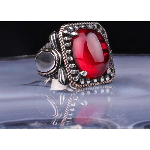 Tevuli 925 Sterling Silver Red Zircon Stone Mens Ring