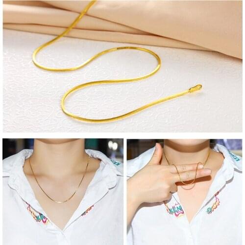Solid 24K Yellow Gold Necklace Women Snake Chain Necklace Heavy Gold Necklace