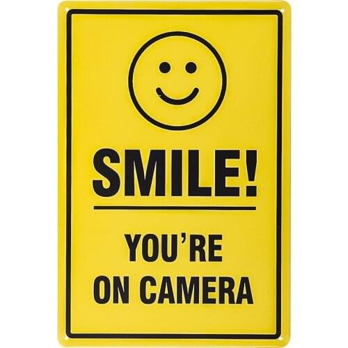 Smile You're On Camera Sign, Video Surveillance Sign, Warning for CCTV Monitoring System
