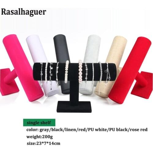 Various Color Velvet PU Bracelet Jewelry Display Holder Jewellery Display Stand Rack Packgaing T-Bar Bracelet Chain Watch Holder